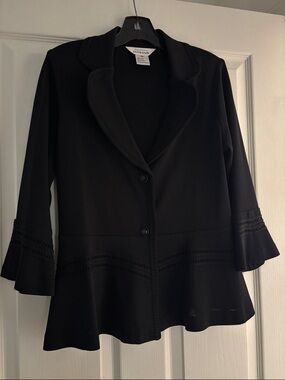 Misook Black Peplum Blazer with Decorative Stitching Sz XS